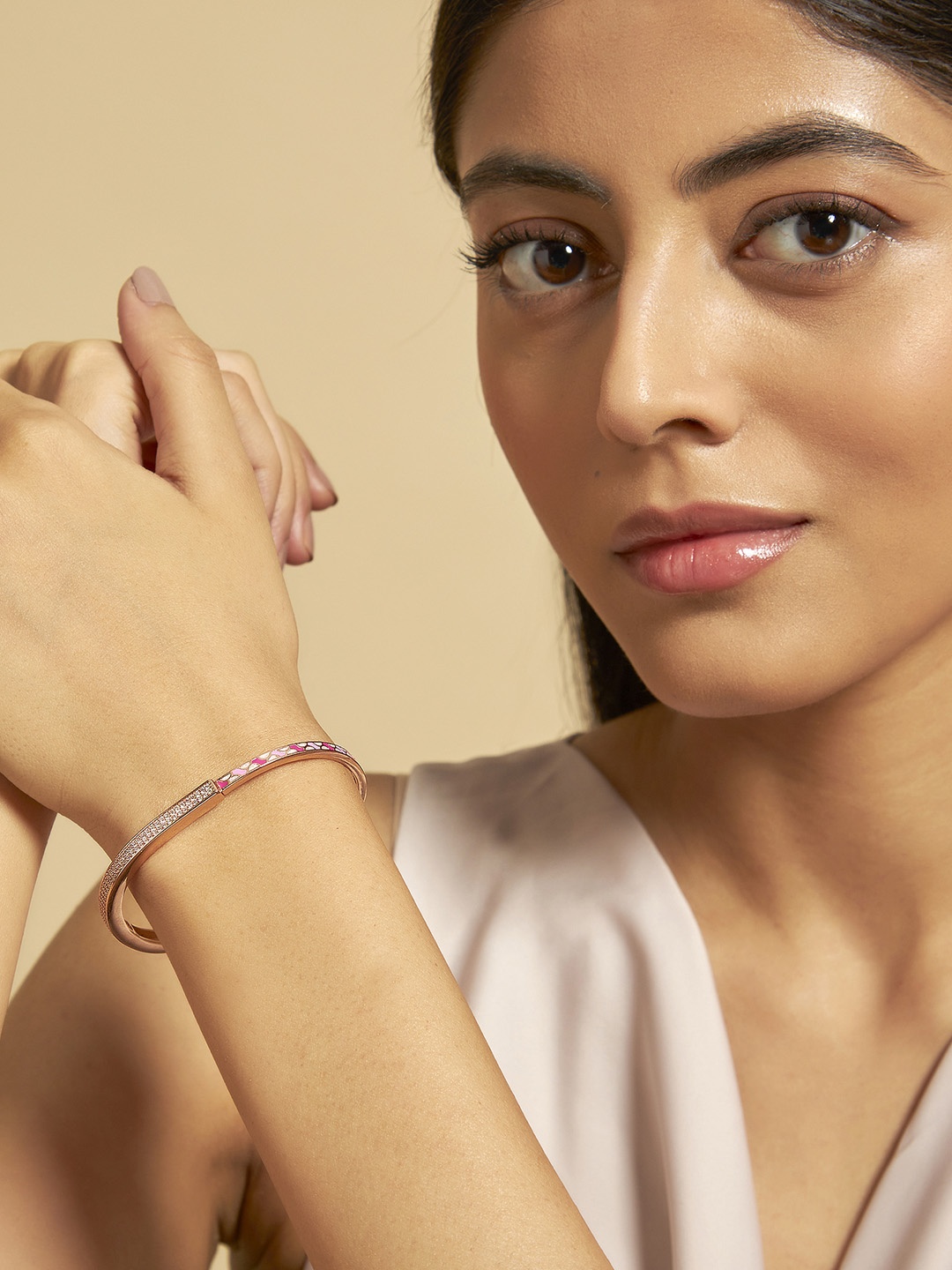 

Kushal's Fashion Jewellery Rose Gold-Plated Meenakari Kada Bracelet