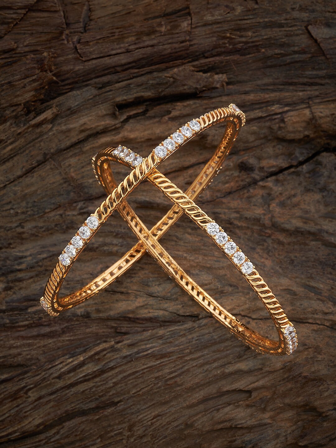 

Kushal's Fashion Jewellery Set Of 2 Gold-Plated CZ-Studded Bangles