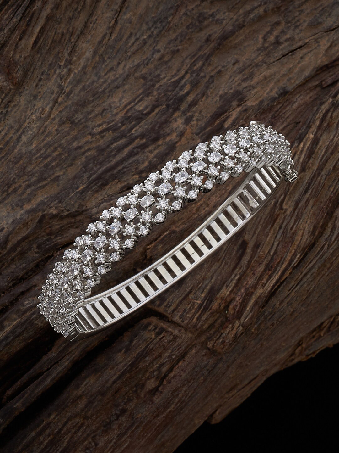 

Kushal's Fashion Jewellery Women Cubic Zirconia Rhodium-Plated Kada Bracelet, Silver