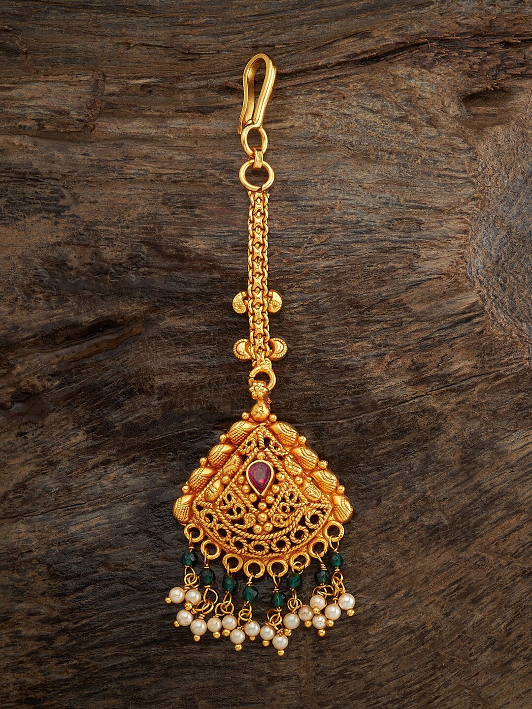 

Kushal's Fashion Jewellery Gold-Plated 92.5 Pure Silver Stones Studded Maang Tikka