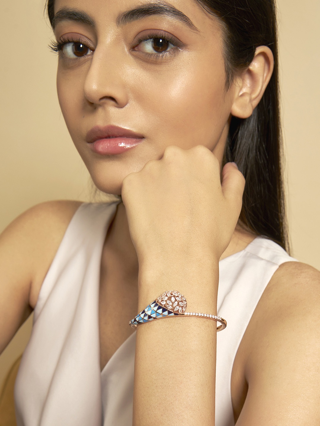 Kushal's Fashion Jewellery Rose Gold-Plated Meenakari Kada Bracelet