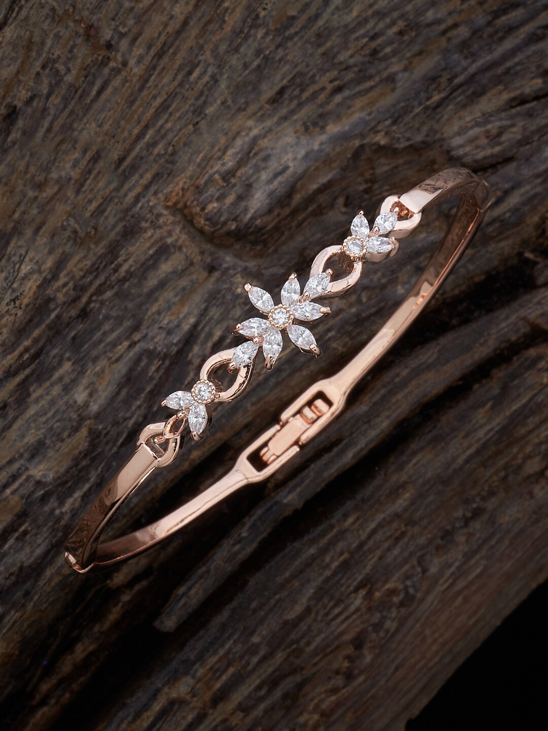 

Kushal's Fashion Jewellery Rose Gold-Plated Cubic Zirconia-Studded Kada Bracelet