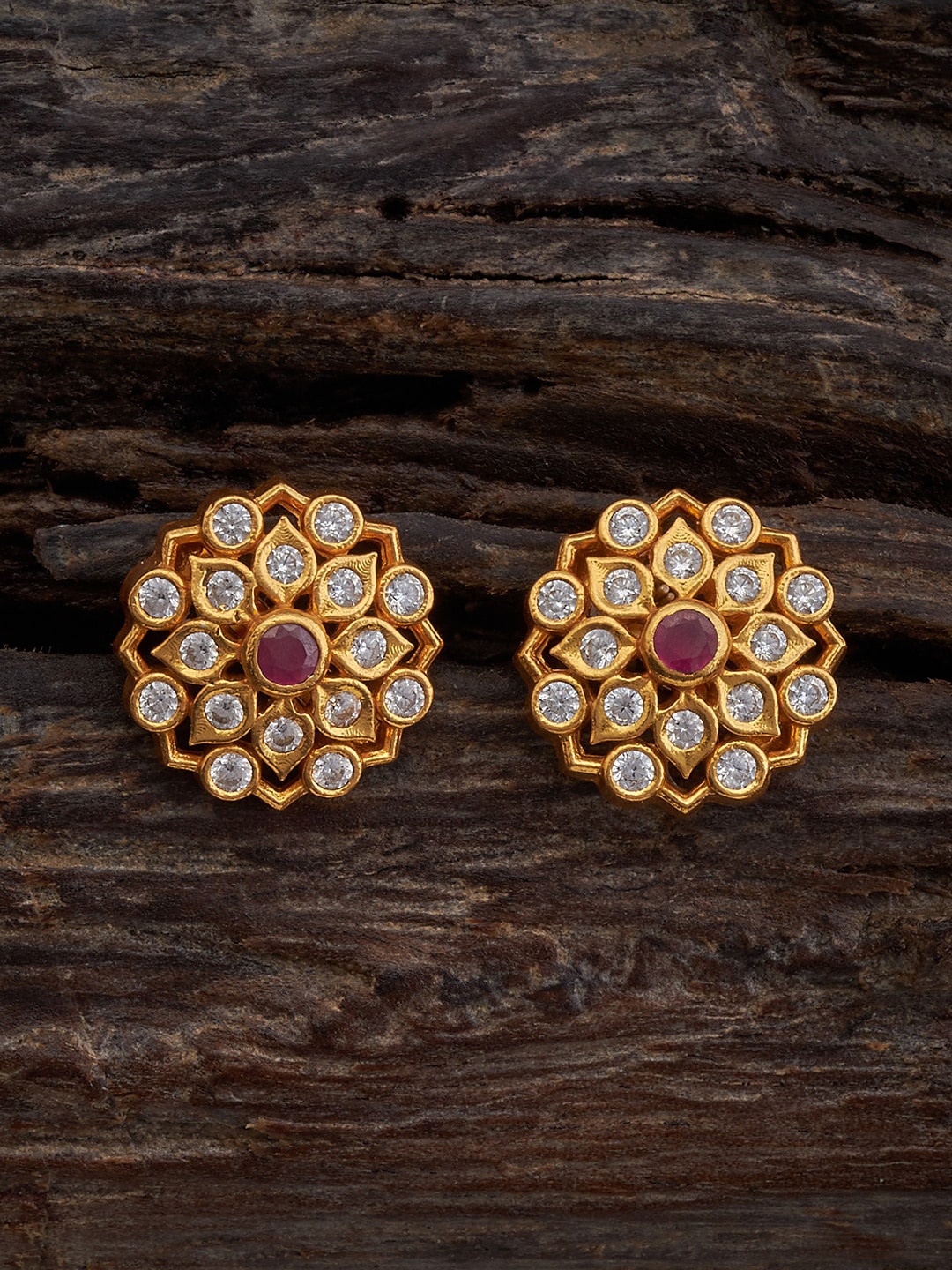 

Kushal's Fashion Jewellery Gold-Plated 92.5 Pure Silver Contemporary Studs Earrings, Red