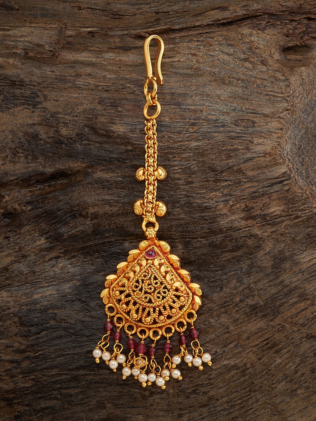 

Kushal's Fashion Jewellery 925 Silver Gold-Plated Artificial Stones Studded Maang Tikka