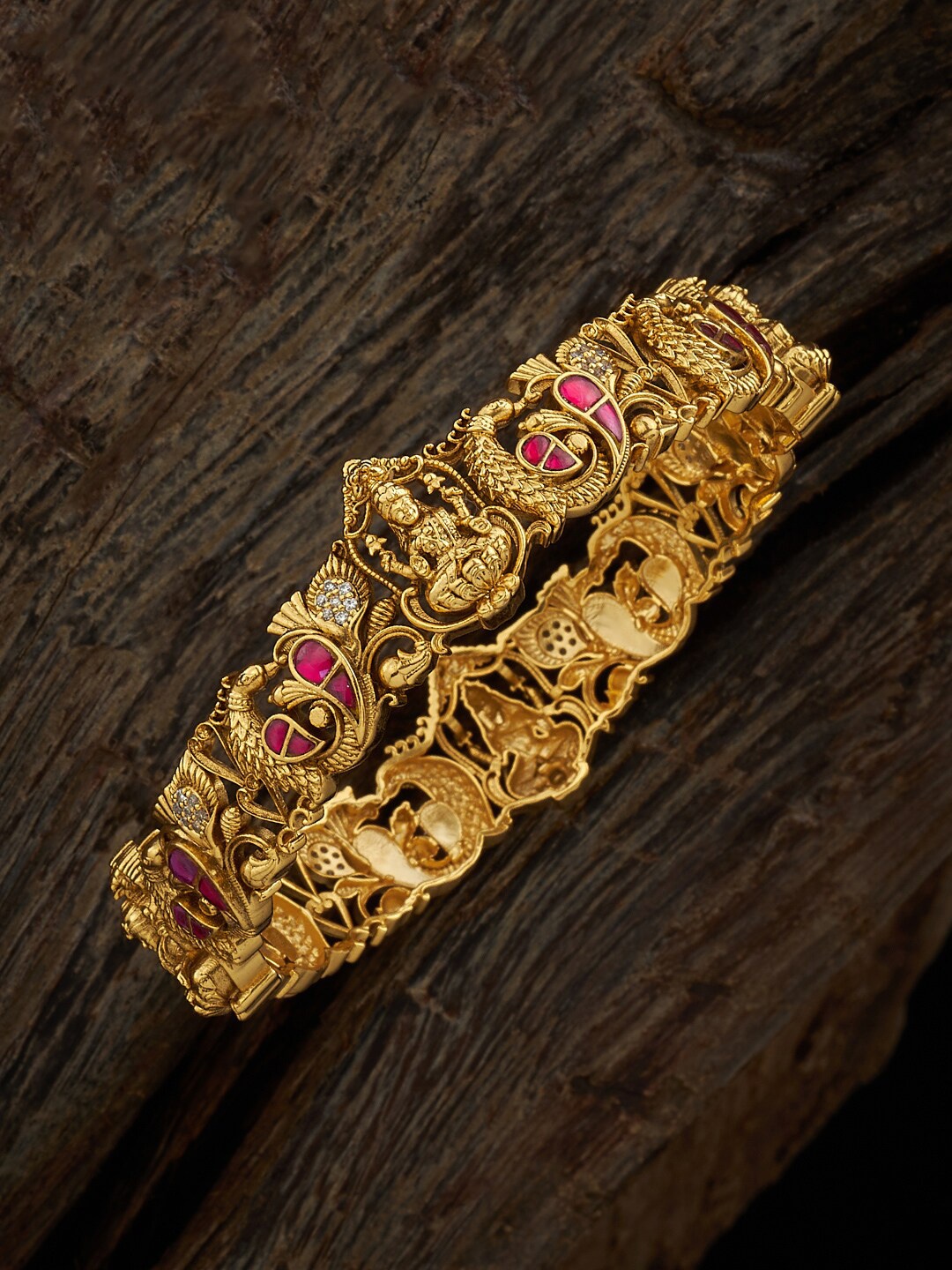 

Kushal's Fashion Jewellery 92.5 Pure Silver Gold-Plated Stone-Studded Bangle