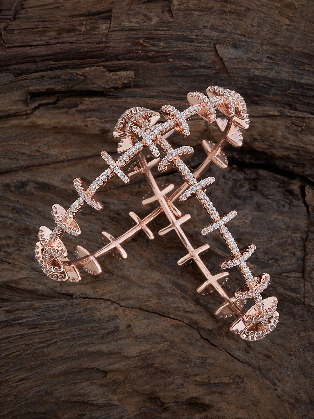

Kushal's Fashion Jewellery Set Of 2 Rose Gold-Plated CZ -Studded Bangles