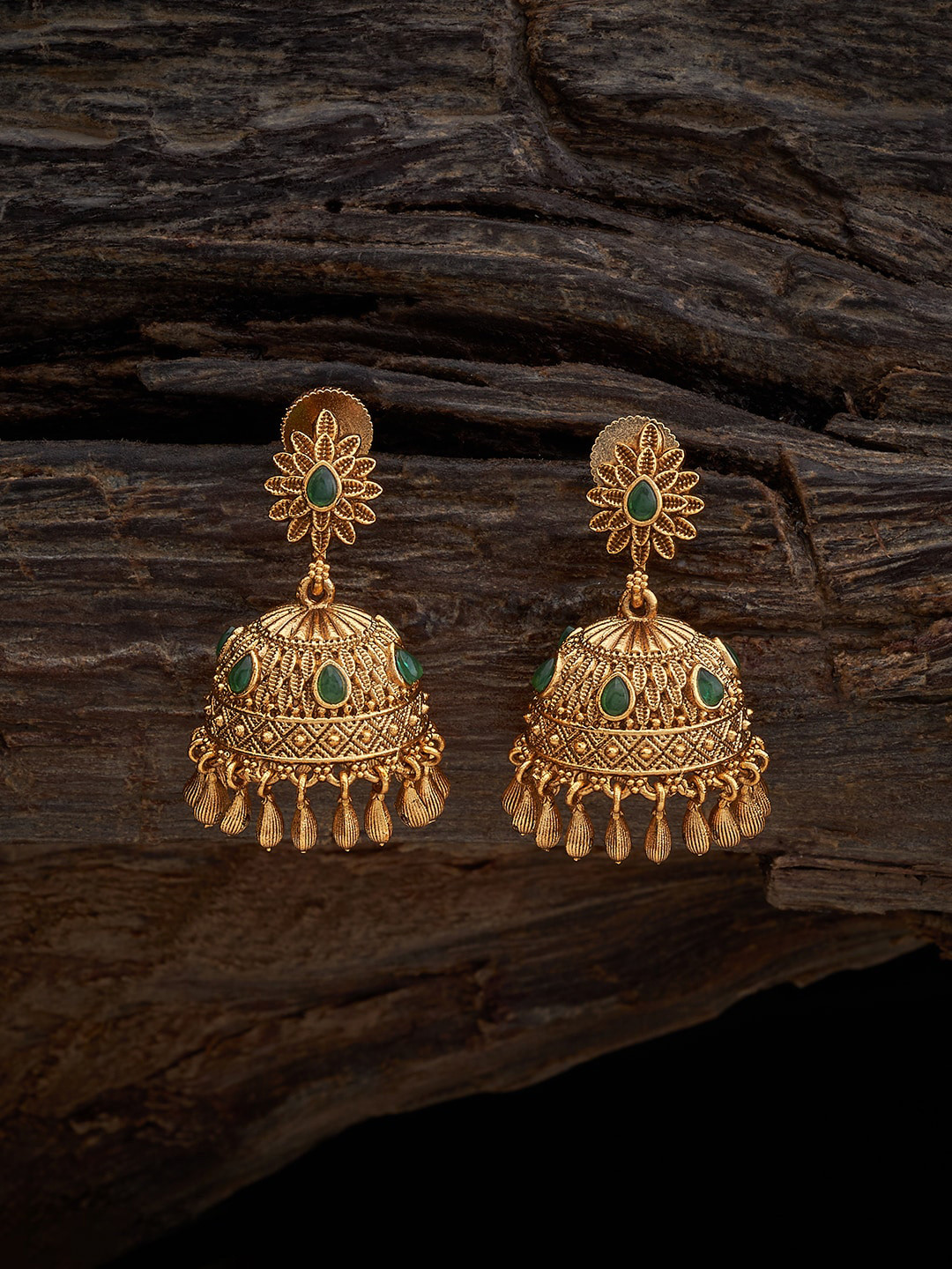 

Kushal's Fashion Jewellery Gold Plated Antique Artificial Stones Jhumkas