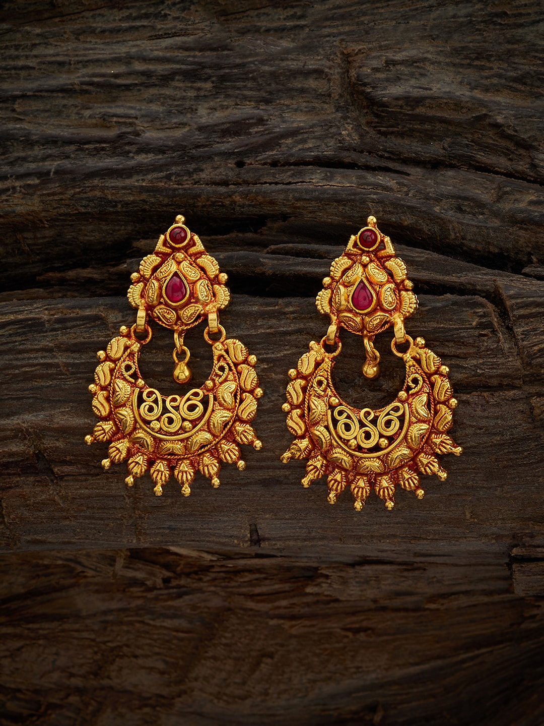 

Kushal's Fashion Jewellery 92.5 Pure Silver Gold-Plated Stones Studded Drop Earrings