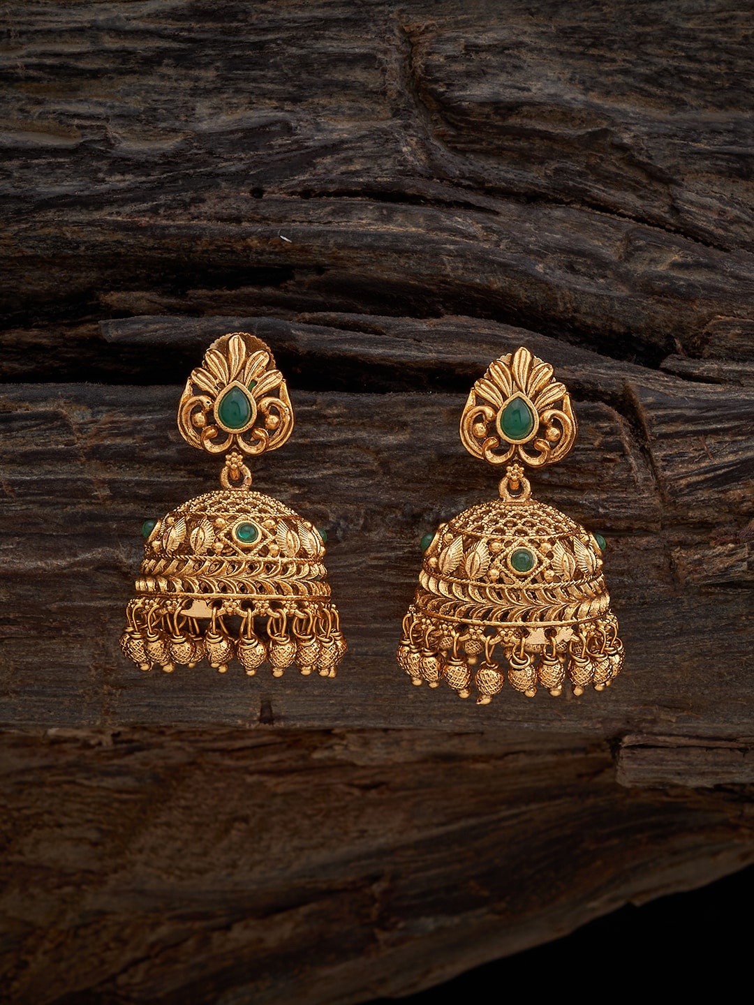 

Kushal's Fashion Jewellery Gold-Plated Stones Studded & Beaded Dome Shaped Jhumkas