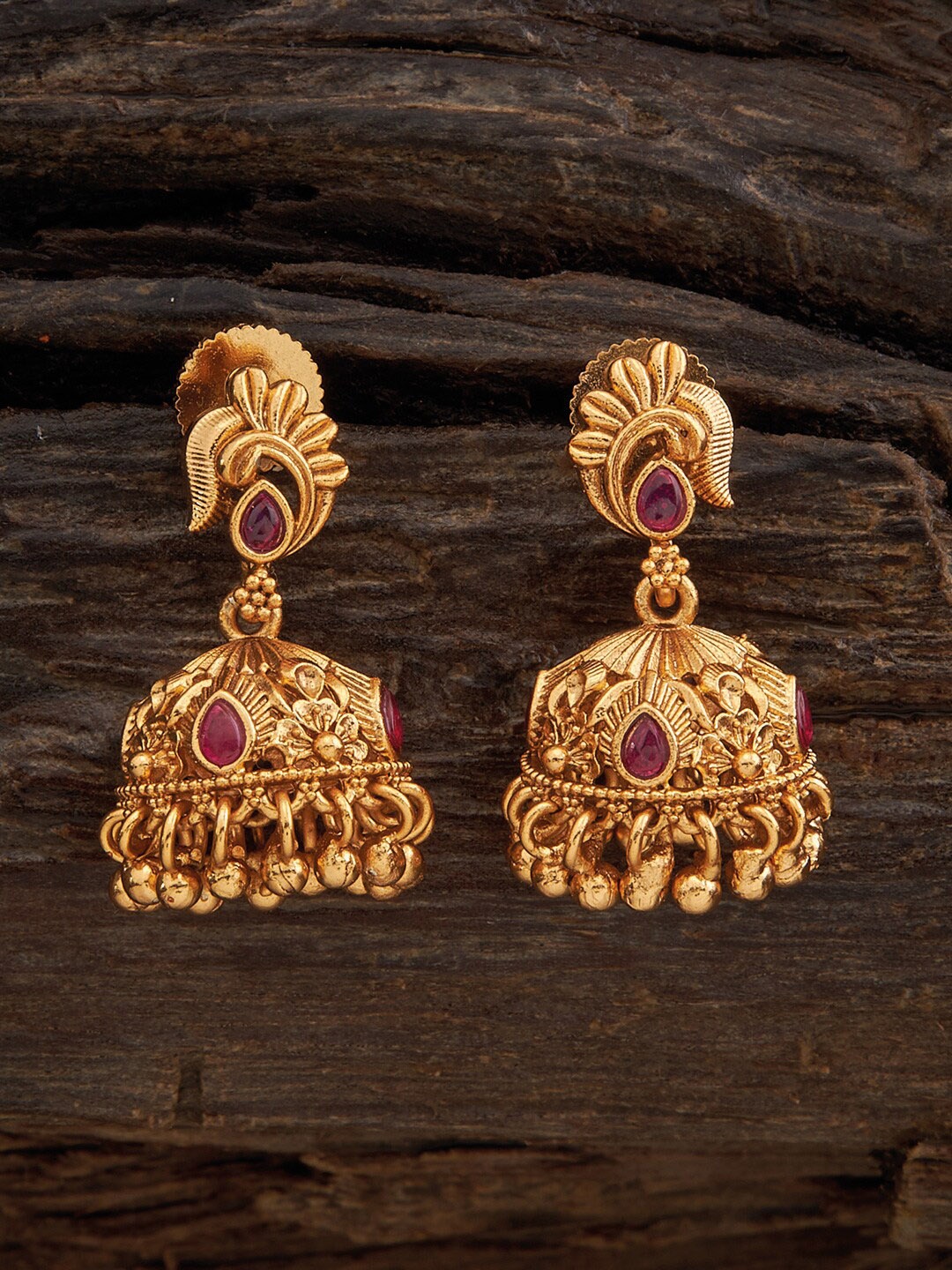 

Kushal's Fashion Jewellery Gold-Plated Dome Shaped Jhumkas, Red