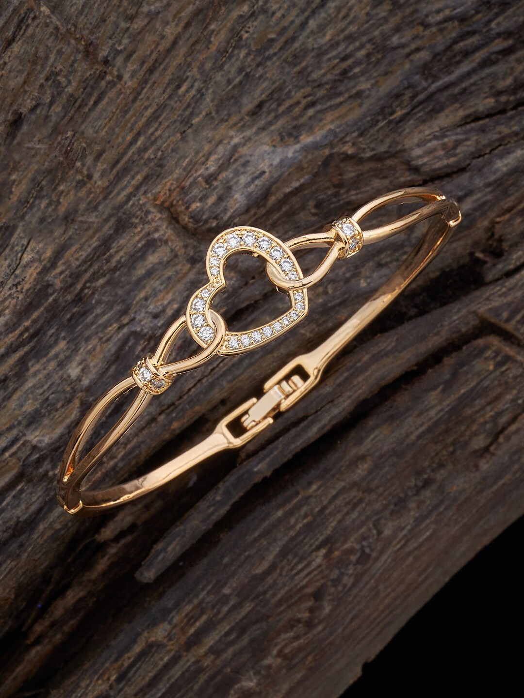 

Kushal's Fashion Jewellery Gold-Plated Cubic Zirconia Studded Kada Bracelet