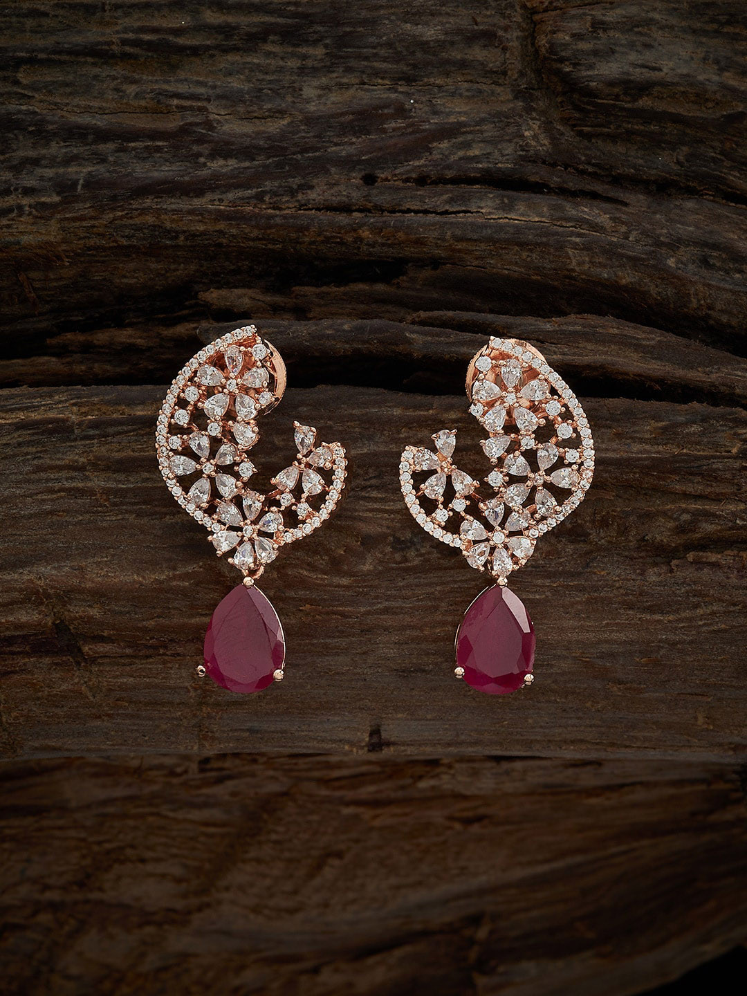 

Kushal's Fashion Jewellery Rose Gold-Plated Teardrop Shaped Studs Earrings, Red