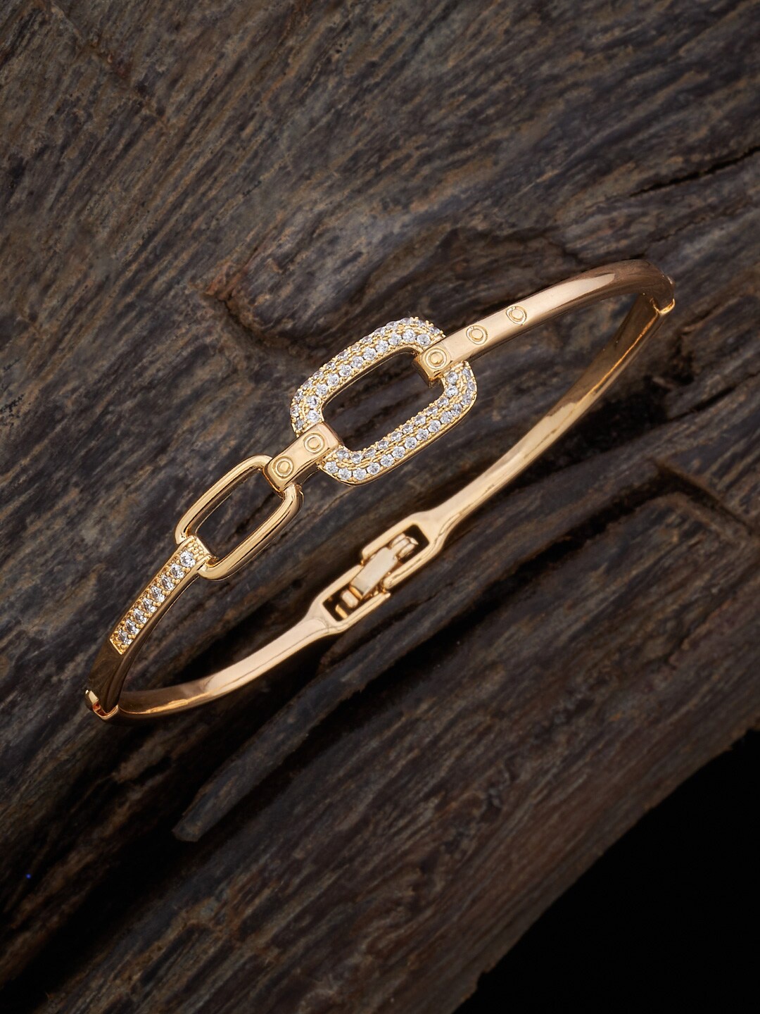 

Kushal's Fashion Jewellery Gold-Plated Cubic Zirconia Stone Studded Kada Bracelet