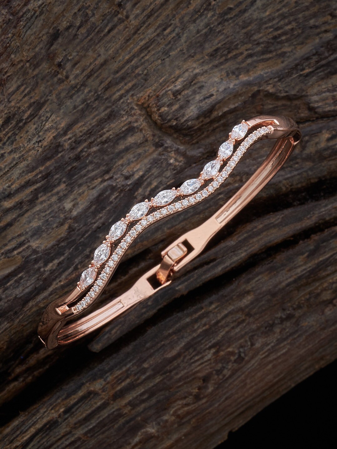 

Kushal's Fashion Jewellery Rose Gold-Plated Cubic Zirconia Stone Studded Kada Bracelet