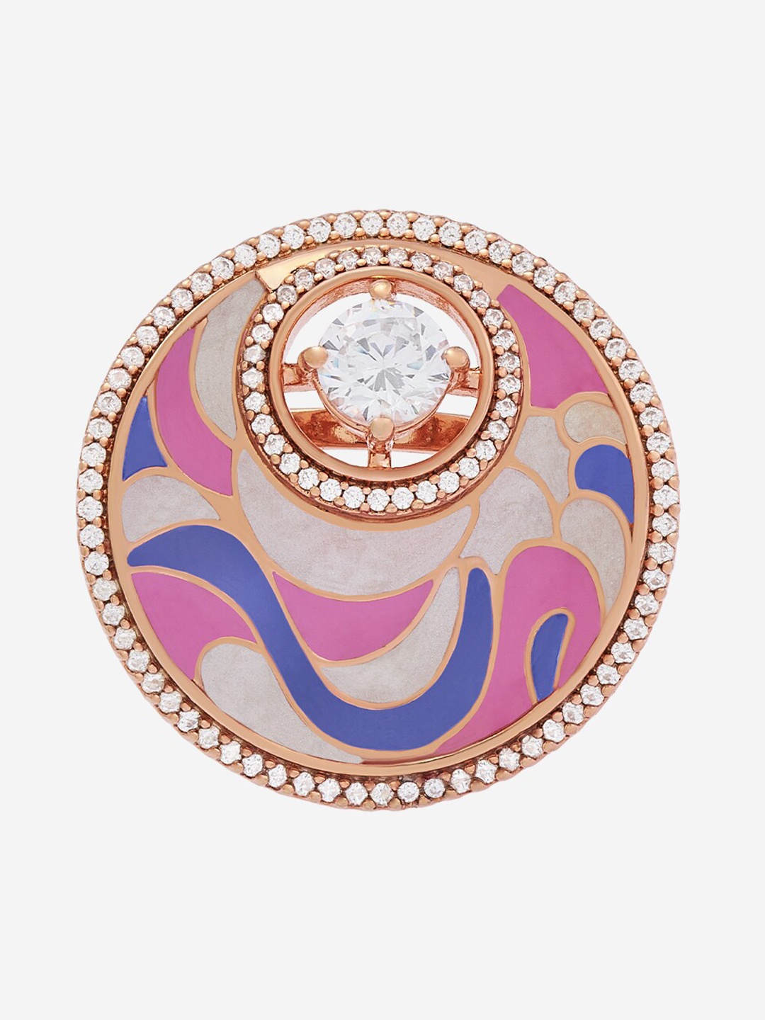 

Kushal's Fashion Jewellery Rose Gold Plated CZ Stone Studded Finger Ring