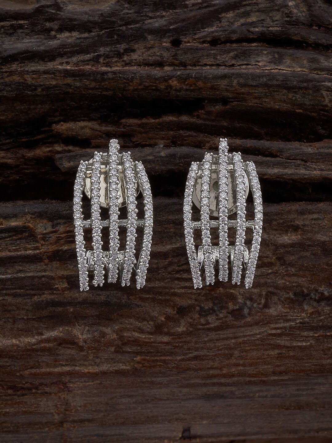 

Kushal's Fashion Jewellery Rhodium-Plated Cubic Zirconia Studded Studs Earrings, Silver