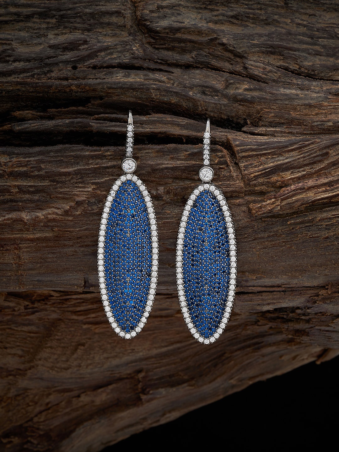 

Kushal's Fashion Jewellery Rhodium-Plated Oval Drop Earrings, Blue