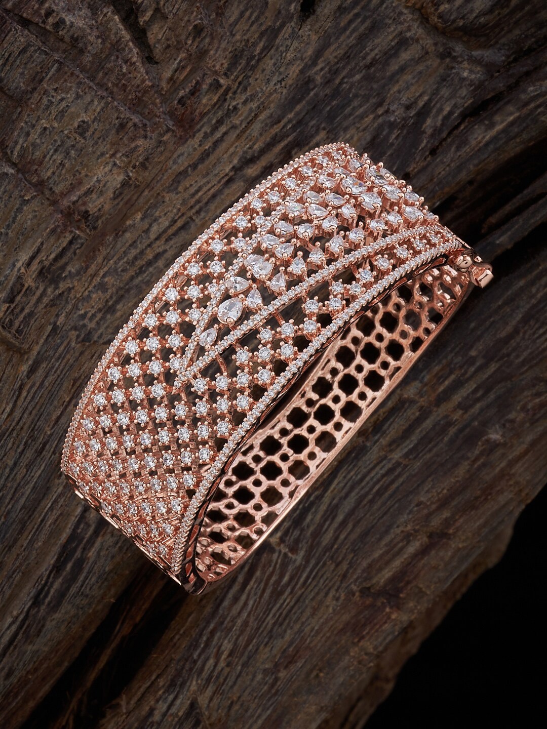 

Kushal's Fashion Jewellery Rose Gold-Plated Cubic Zirconia Studded Kada Bracelet
