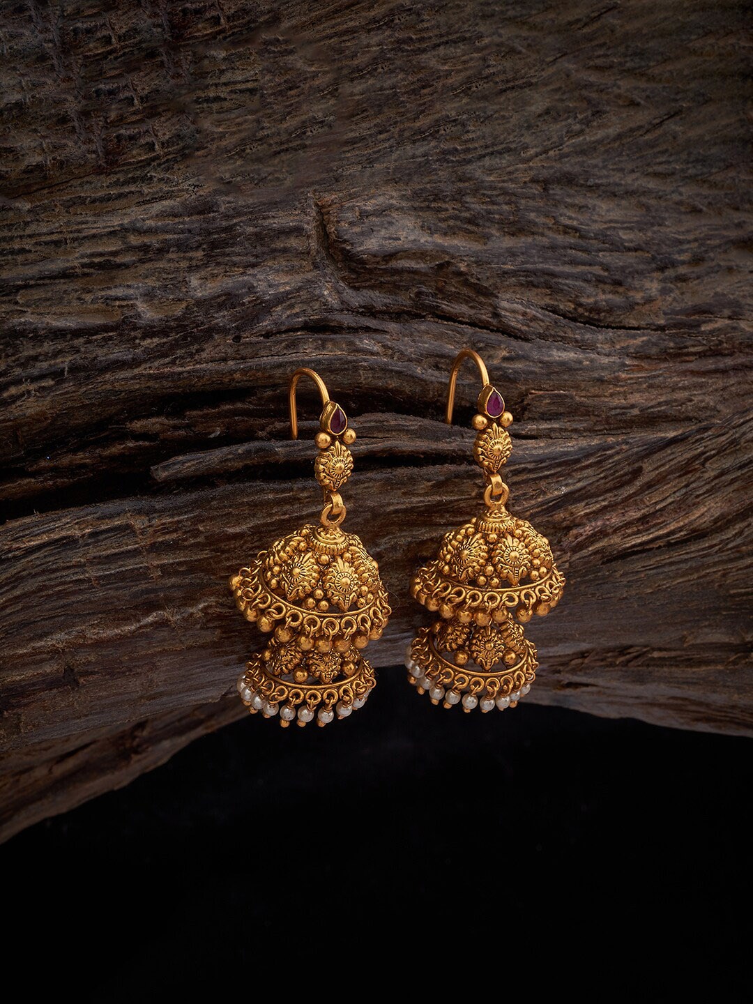 

Kushal's Fashion Jewellery 92.5 Pure Silver Gold-Plated Dome Shaped Jhumkas