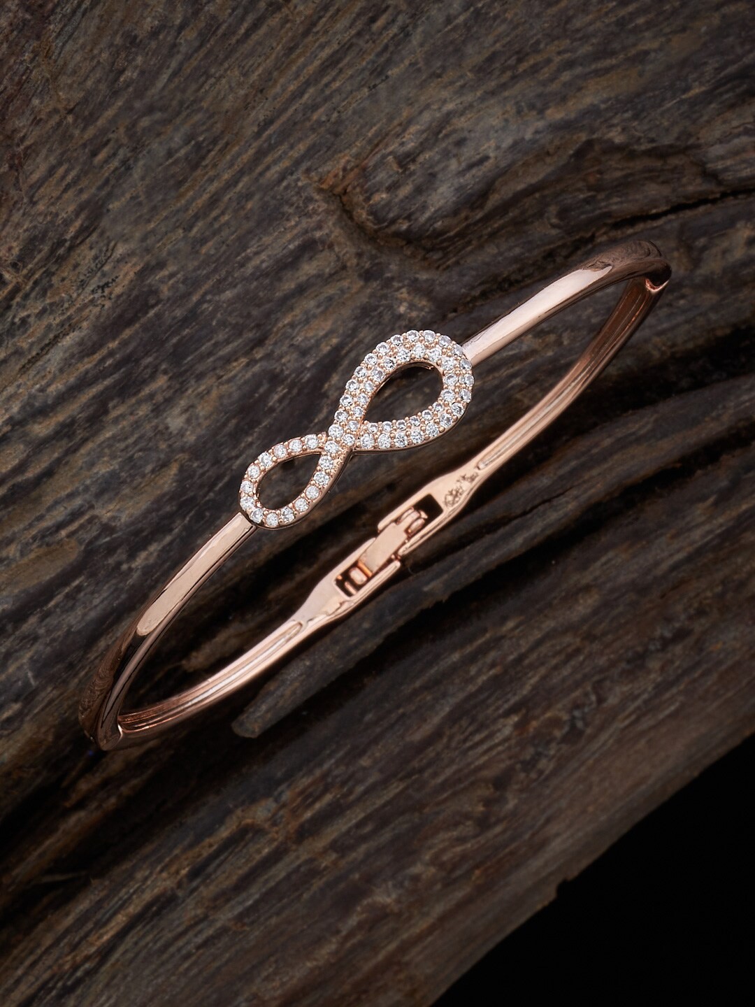 

Kushal's Fashion Jewellery Women Cubic Zirconia Studded Rose Gold-Plated Kada Bracelet