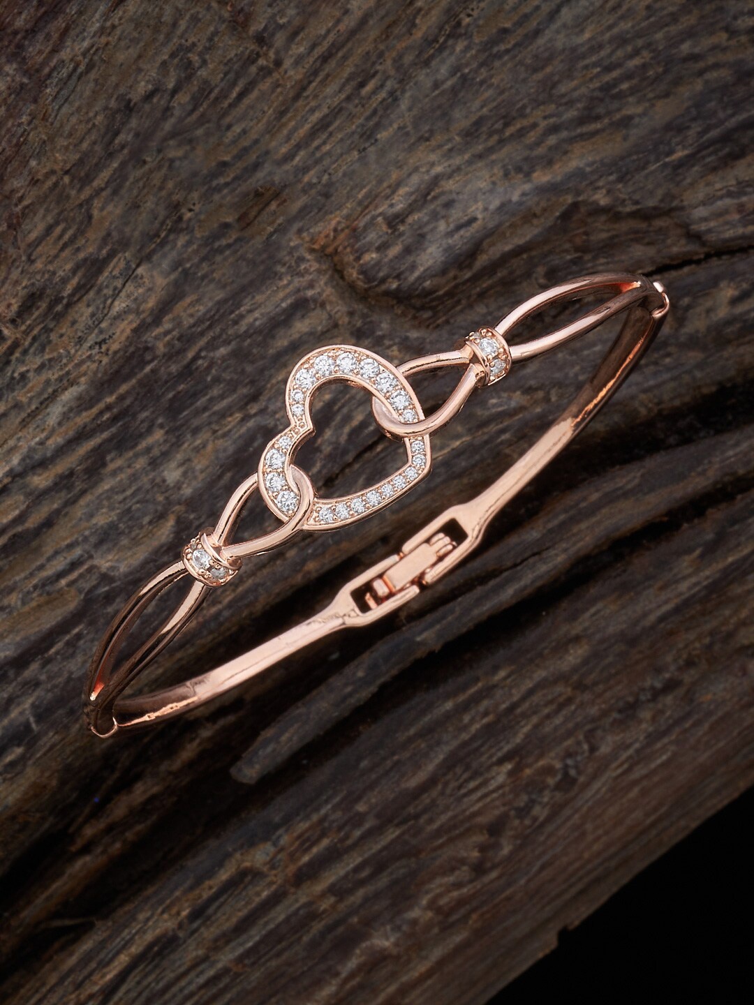 

Kushal's Fashion Jewellery Rose Gold-Plated Cubic Zirconia Studded Kada Bracelet