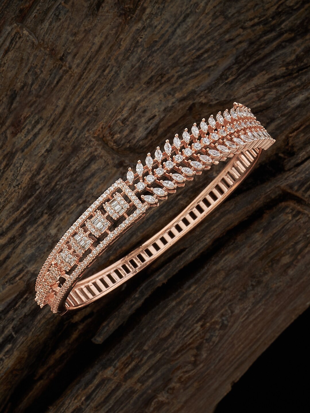

Kushal's Fashion Jewellery Rose Gold-Plated Cubic Zirconia-Studded Kada Bracelet