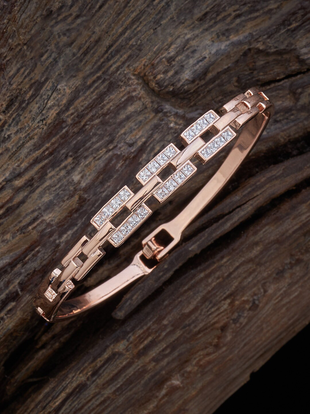 

Kushal's Fashion Jewellery Women Rose Gold-Plated Cubic Zirconia Kada Bracelet
