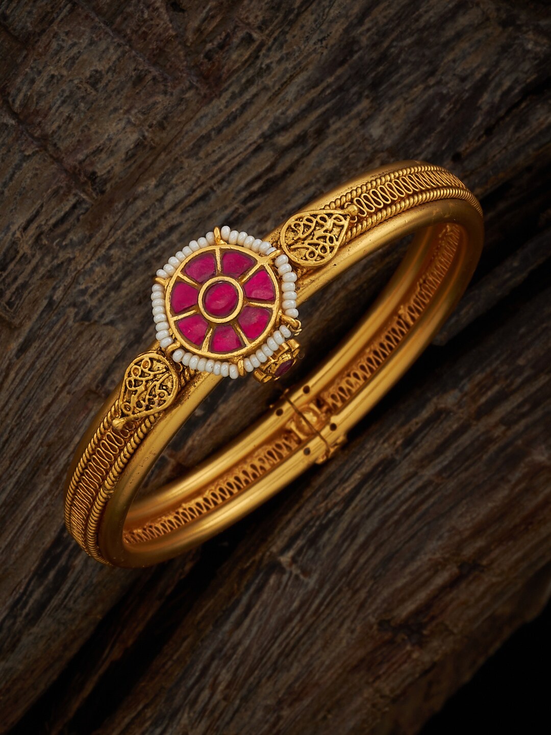 

Kushal's Fashion Jewellery Gold-Plated Stone Studded & Beaded Kada Bracelet