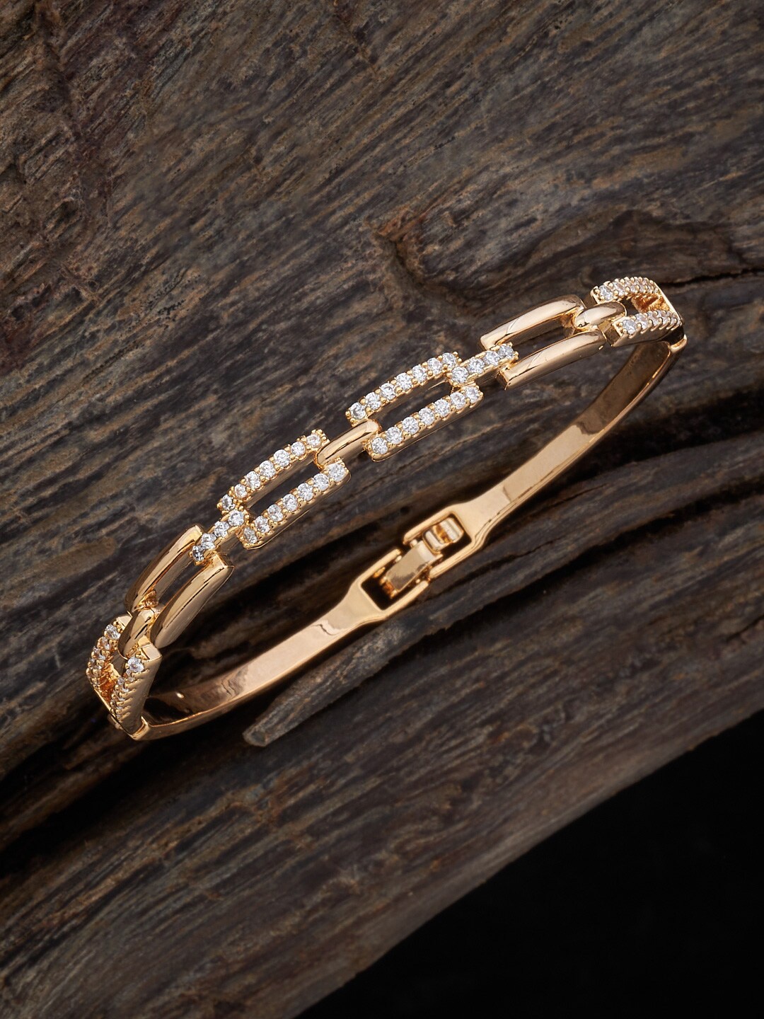 

Kushal's Fashion Jewellery Gold-Plated Cubic Zirconia Stone Studded Kada Bracelet