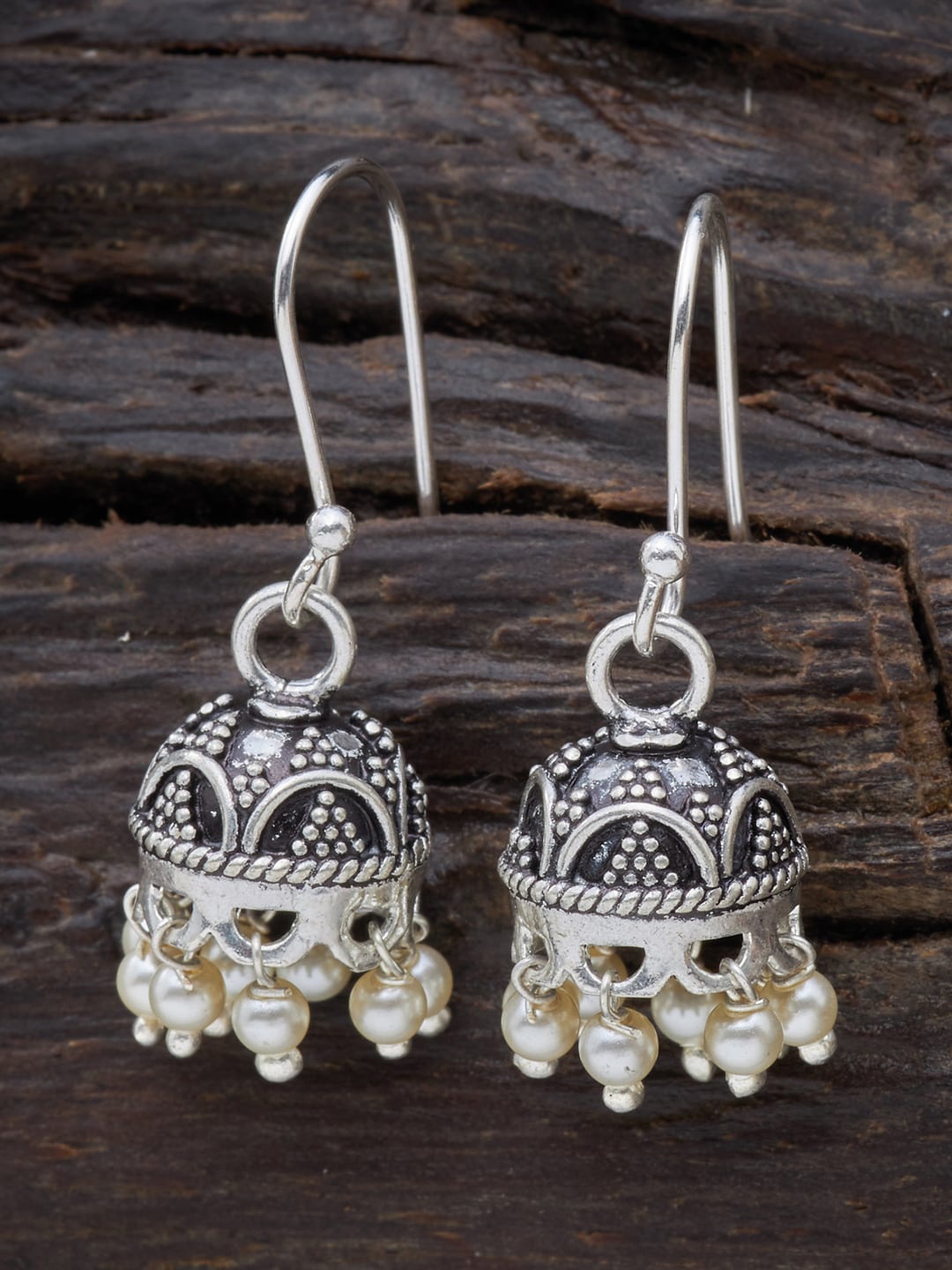 

Kushal's Fashion Jewellery Rhodium-Plated Silver Dome Shaped Drop Earrings, White