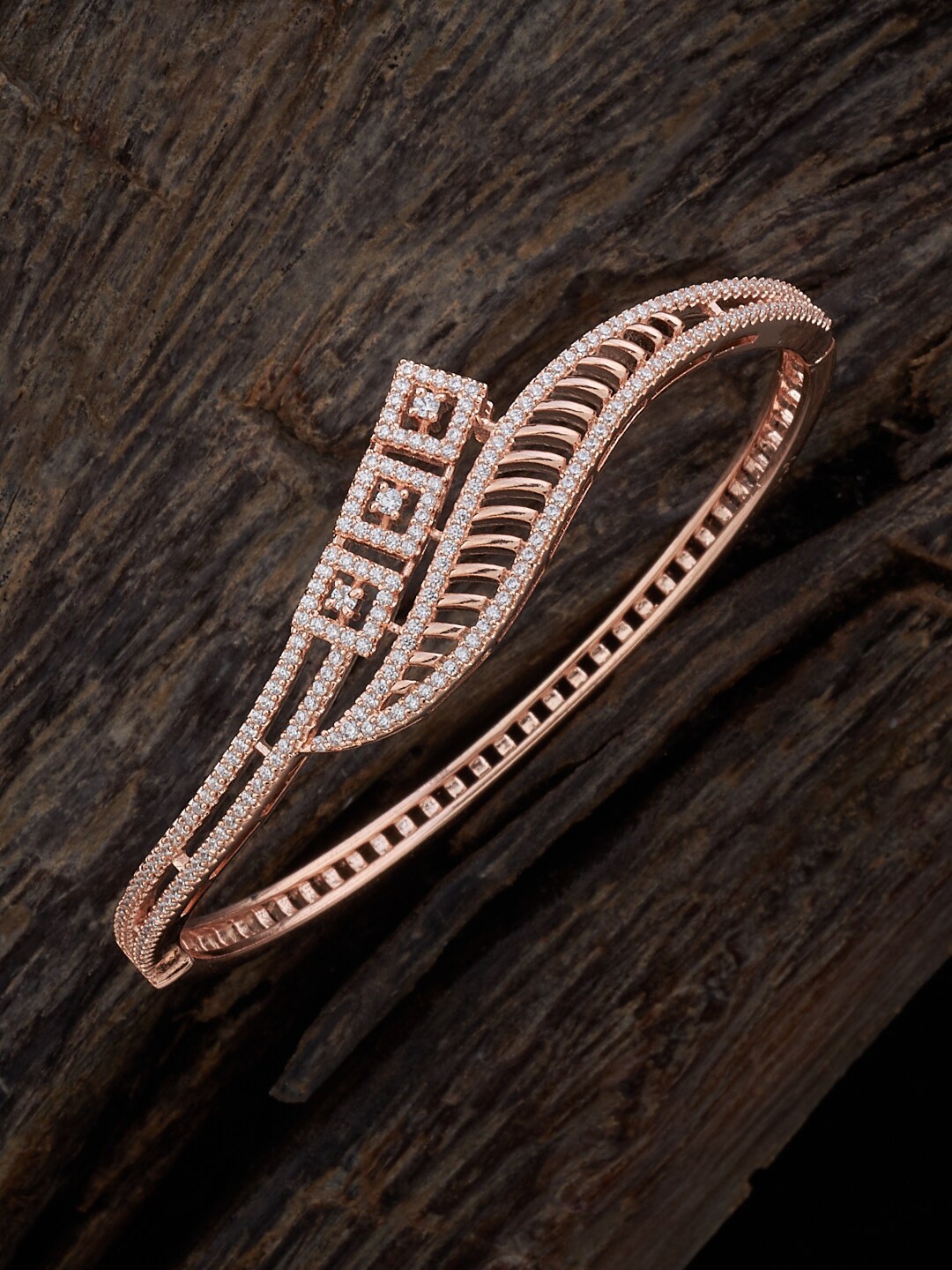 

Kushal's Fashion Jewellery Women Rose Gold-Plated Cubic Zirconia Kada Bracelet