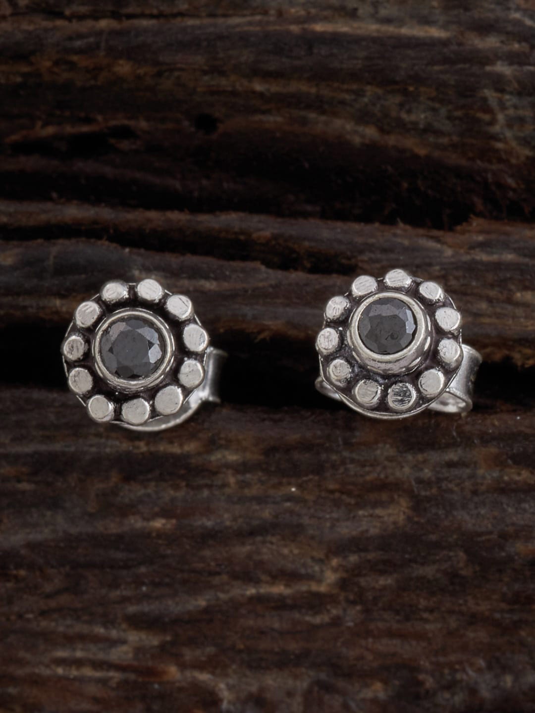 

Kushal's Fashion Jewellery 92.5 Pure Silver Rhodium-Plated Circular Stud Earrings, Black