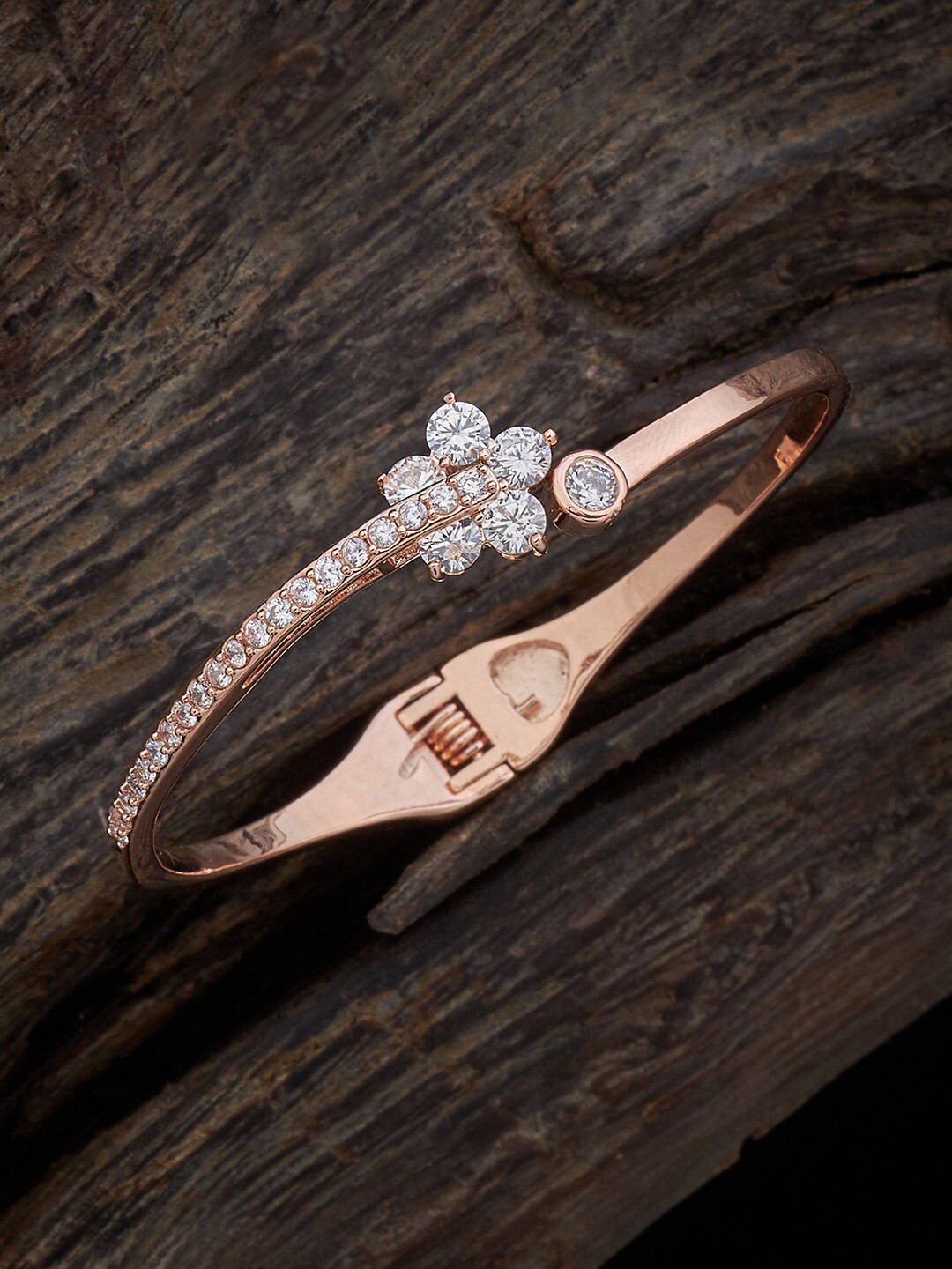 

Kushal's Fashion Jewellery Rose Gold-Plated Cubic Zirconia Studded Kada Bracelet