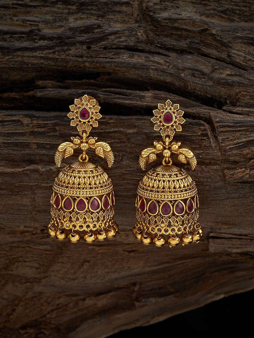 

Kushal's Fashion Jewellery Gold-Plated Stones Studded Dome Shaped Jhumkas