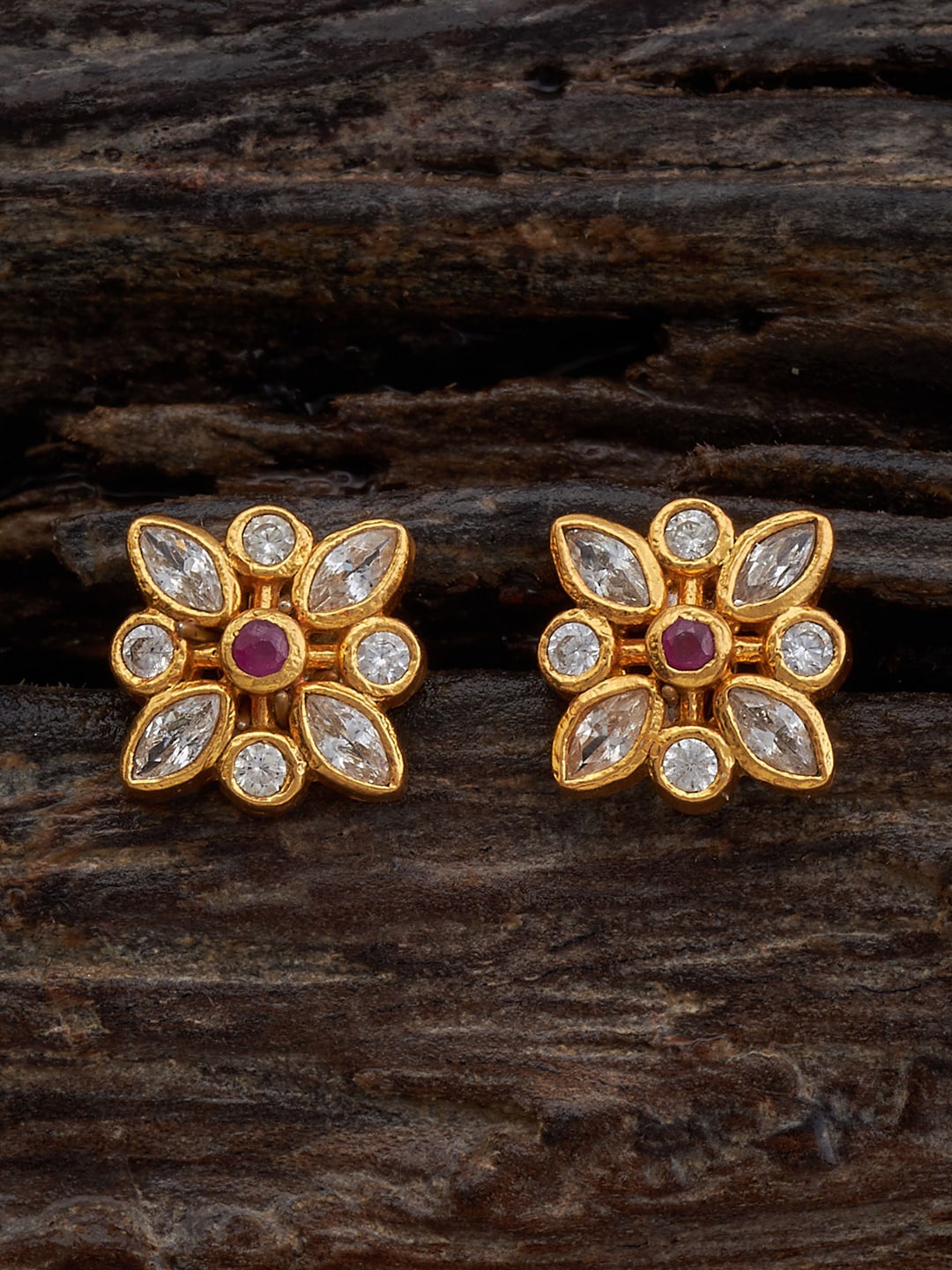 

Kushal's Fashion Jewellery 925 Sterling Silver Gold-Plated Artificial Stones Earrings, Red