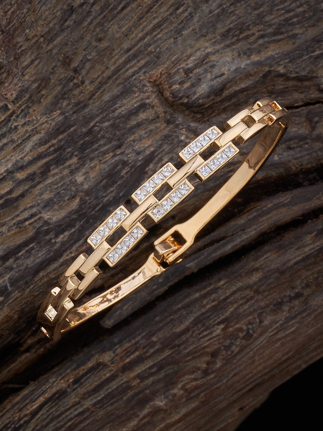 

Kushal's Fashion Jewellery Women Gold-Plated Cubic Zirconia Kada Bracelet