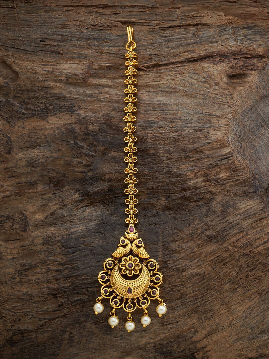 

Kushal's Fashion Jewellery Gold-Plated Artificial Beads Studded Maang Tikka