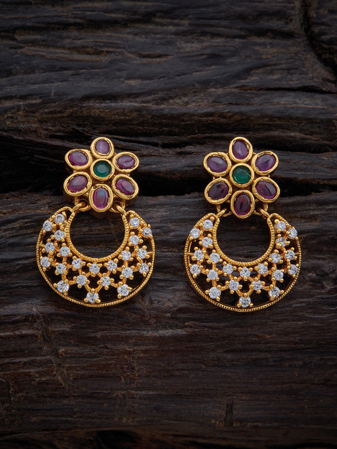 

Kushal's Fashion Jewellery Gold-Plated Cubic Zirconia Studded Circular Drop Earrings