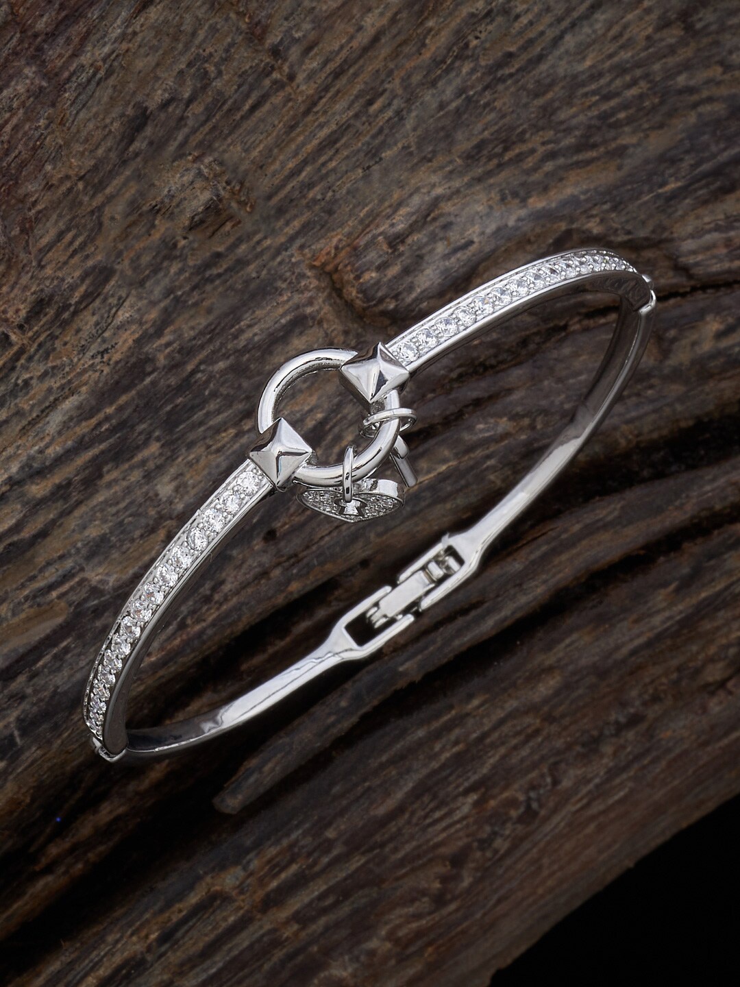 

Kushal's Fashion Jewellery Cubic Zirconia Rhodium-Plated Kada Bracelet, Silver