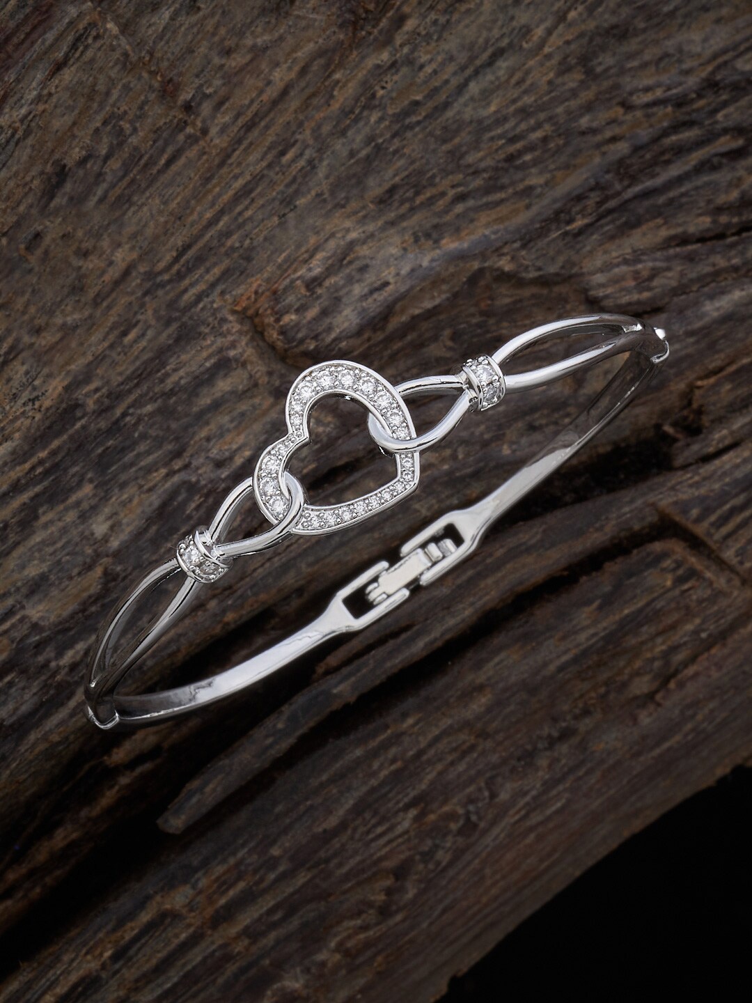 

Kushal's Fashion Jewellery Women Cubic Zirconia Rhodium-Plated Kada Bracelet, Silver