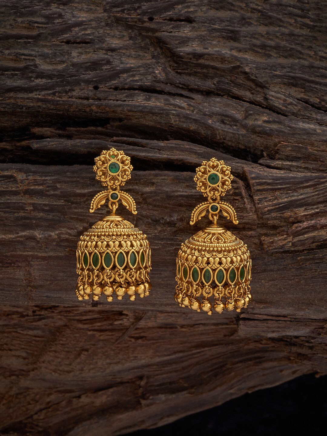 

Kushal's Fashion Jewellery Gold-Plated Stone Studded Dome Shaped Drop Earrings