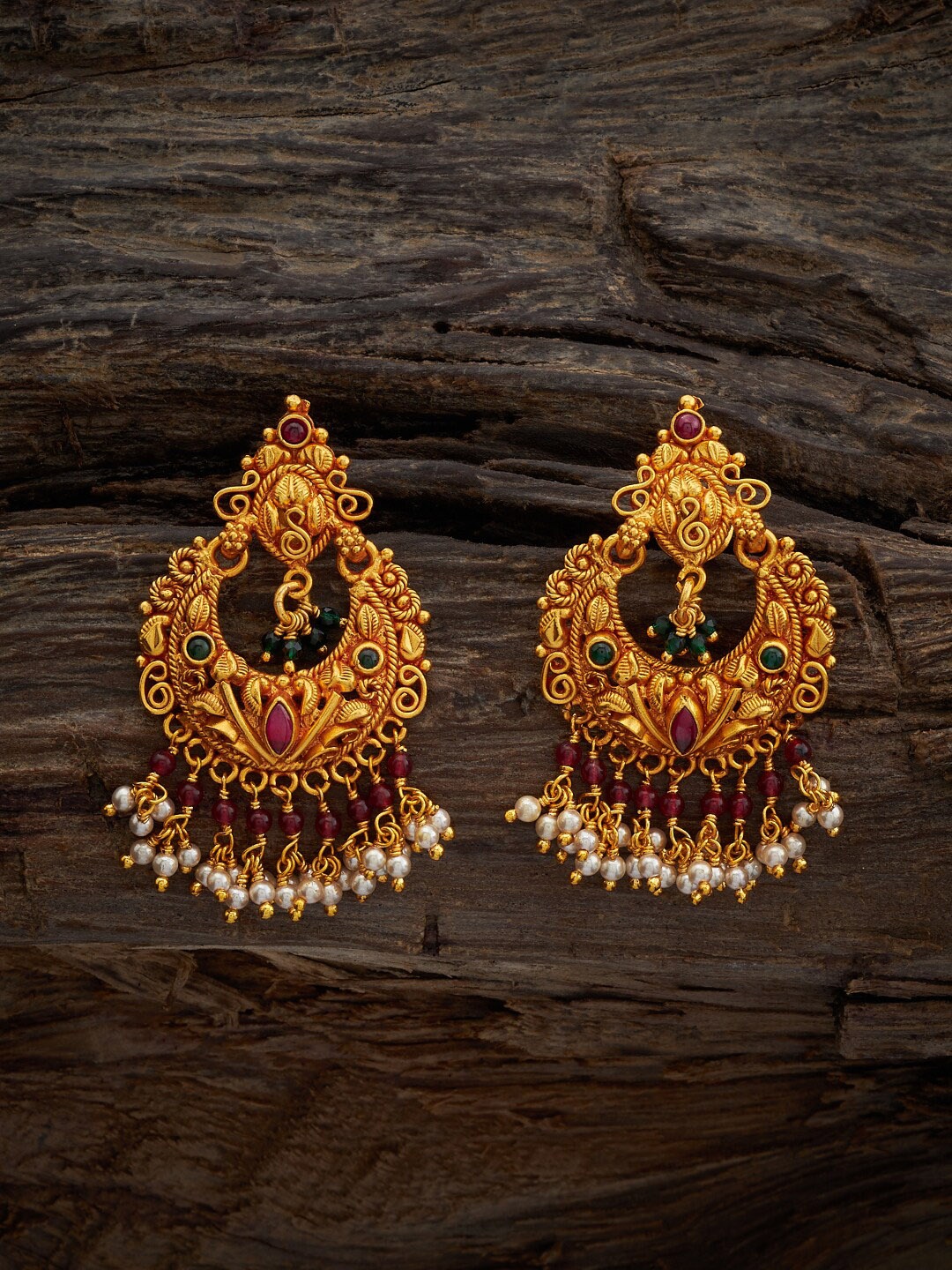 

Kushal's Fashion Jewellery 925 Sterling Silver Gold-Plated Artificial Stones Earrings, Red