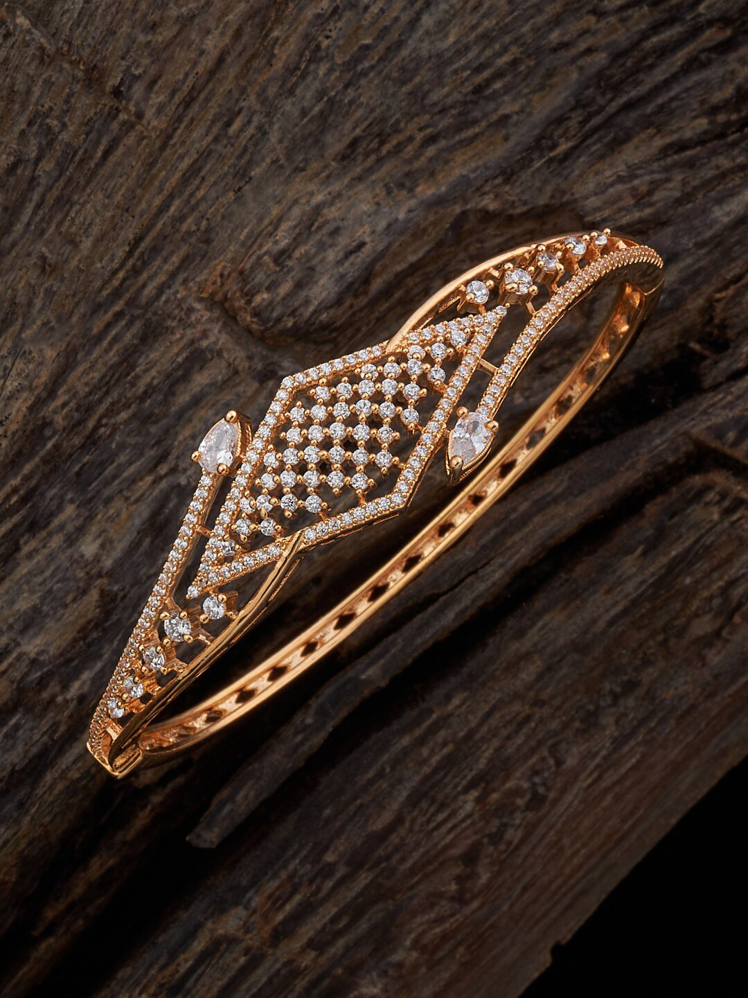 

Kushal's Fashion Jewellery Gold-Plated Cubic Zirconia-Studded Kada Bracelet
