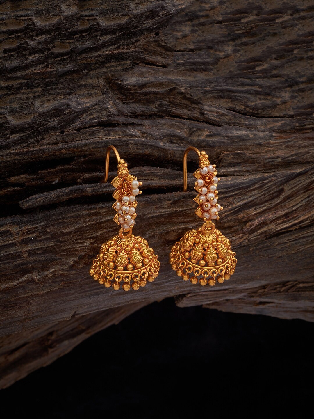 

Kushal's Fashion Jewellery 92.5 Pure Silver Gold-Plated Beaded Dome Shaped Jhumkas