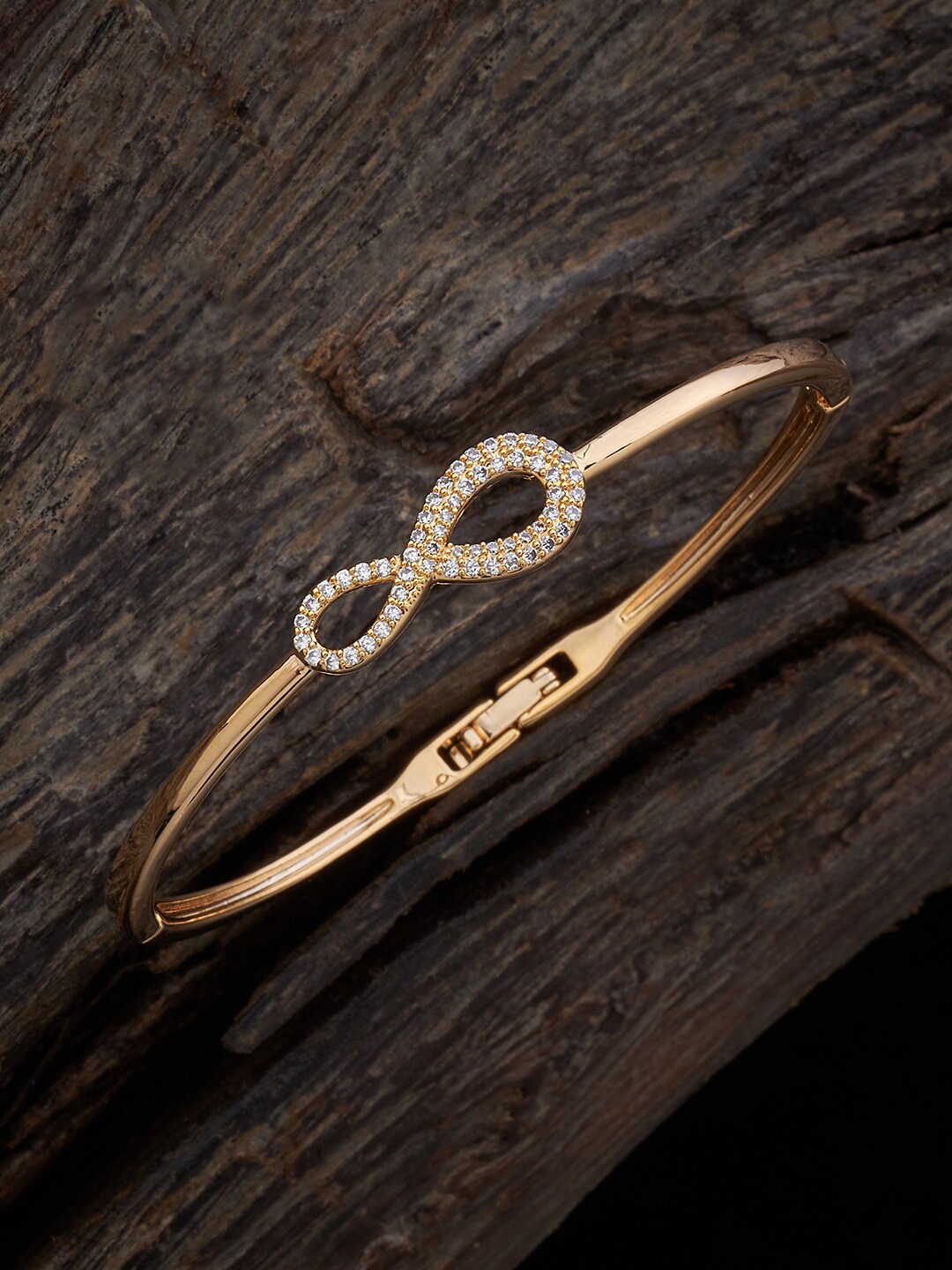 

Kushal's Fashion Jewellery Gold-Plated Cubic Zirconia Studded Kada Bracelet