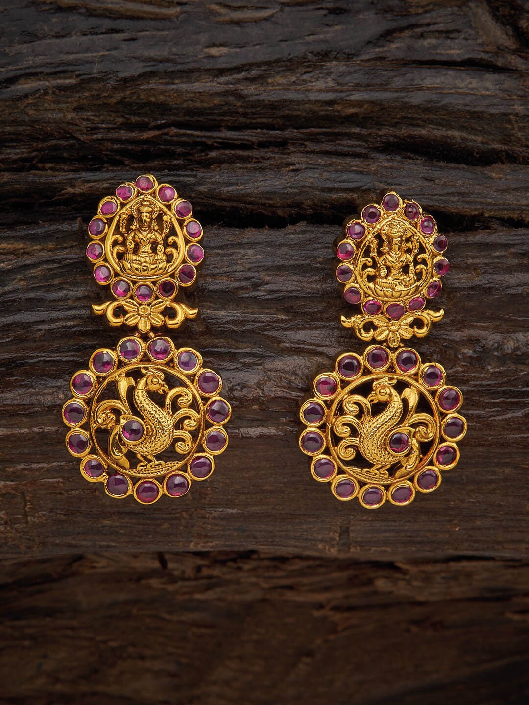

Kushal's Fashion Jewellery Gold-Plated Stones Studded Circular Drop Earrings