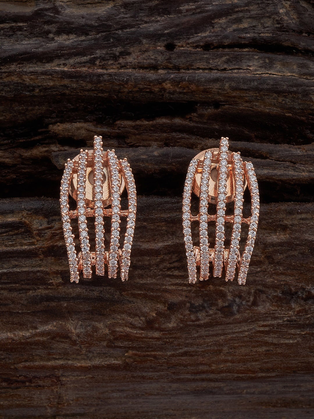 

Kushal's Fashion Jewellery Rose Gold-Plated Cubic Zirconia Studded Studs Earrings