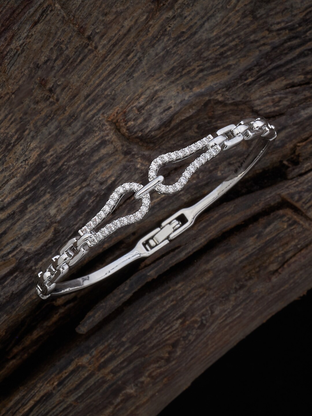 

Kushal's Fashion Jewellery Cubic Zirconia Rhodium-Plated Kada Bracelet, Silver