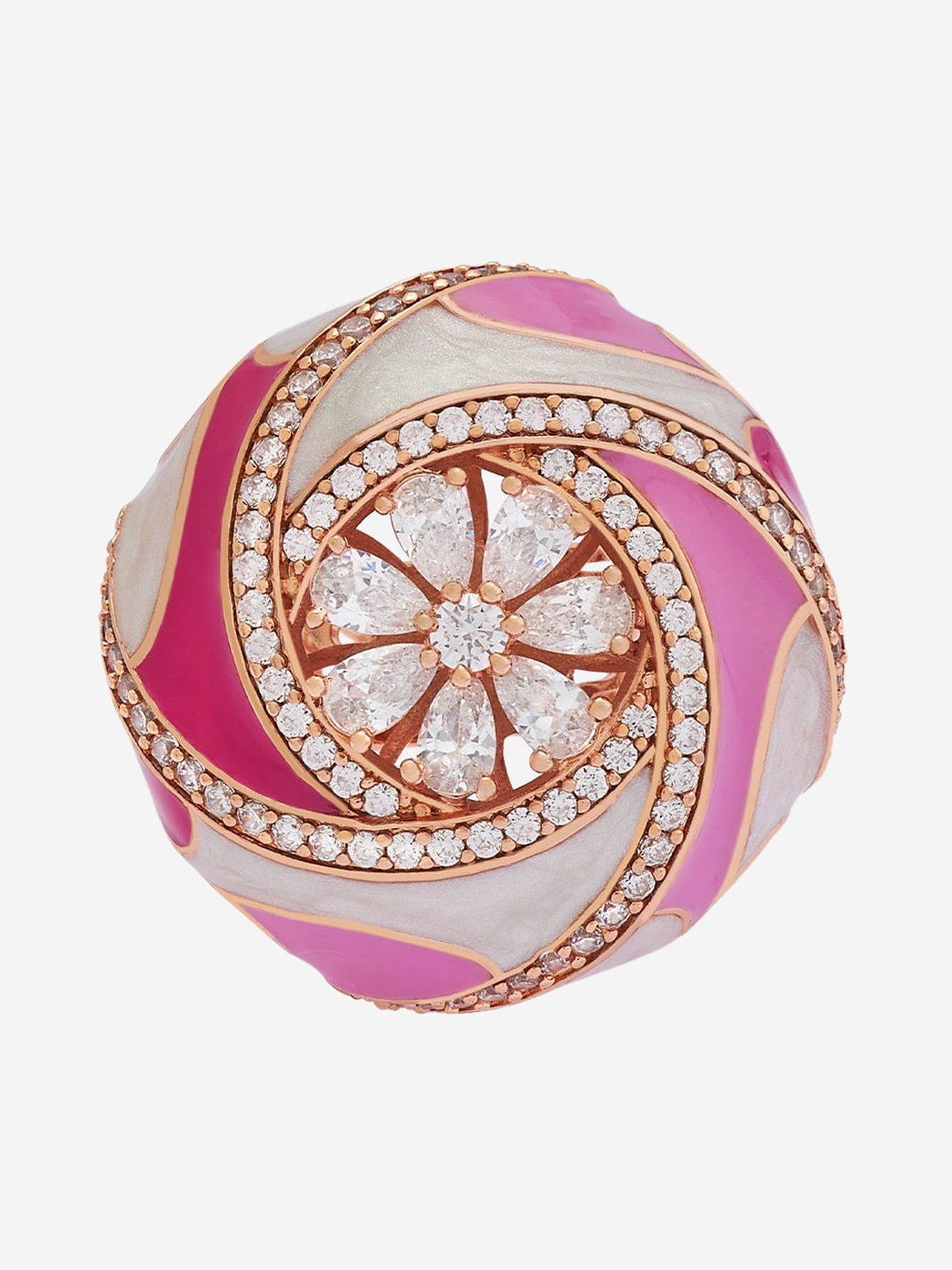 

Kushal's Fashion Jewellery Rose Gold-Plated Meenakari Zircon-Studded Finger Ring