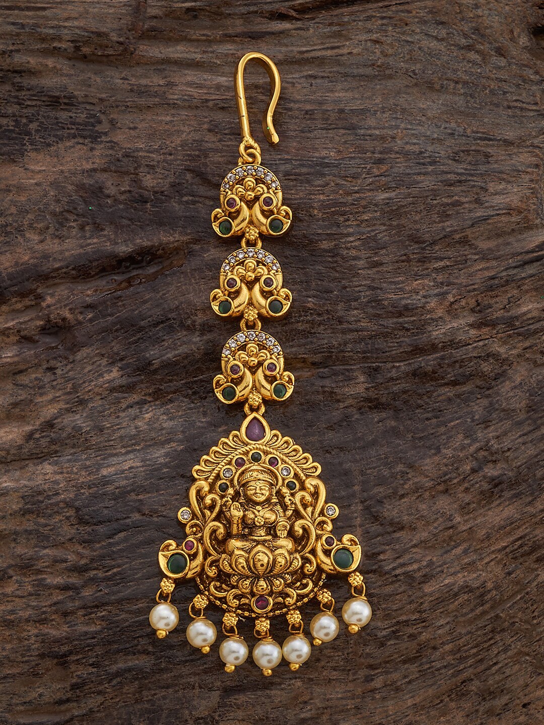 

Kushal's Fashion Jewellery Gold-Plated Stones Studded & Beads Beaded Maang Tikka